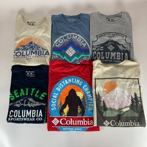 Lot of 6 Columbia Sportswear Multicolor Short Sleeve Crewneck Shirts Mens L and - Picture 1 of 9